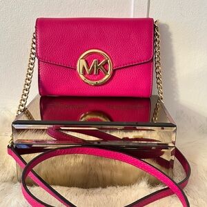 Michael Kors Vibrant Pink Crossbody Bag with Gold Details